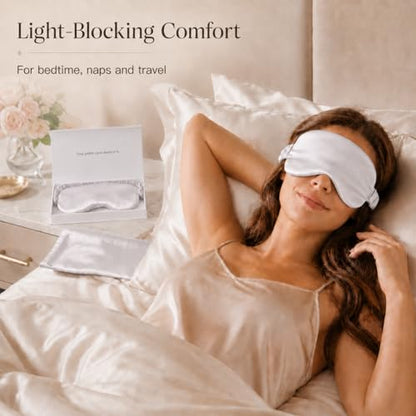 Silk Sleep Mask Light Blocking Luxury 100% Mulberry 19mm Silk Eye Mask Eye Cover Blindfold Ultra Soft Light & Comfy Anti Aging Skin Care with Travel Bag Gift Package - color: Silver