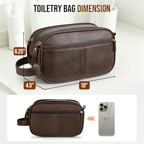 PU Leather Toiletry Bag for Men, Dark Brown - color: Dark Brown