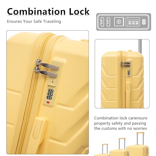 Hardshell Luggage Sets, Lightweight Stripes Suitcases with Spinner Wheels, Yellow-220 - color: Yellow-220, size: 20/24/28 Inch