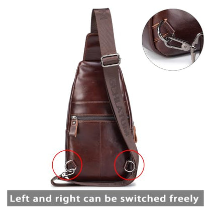 LUKZIJAES Genuine Leather Sling Bag for Men Crossbody Bags Shoulder Chest - color: #3-coffee
