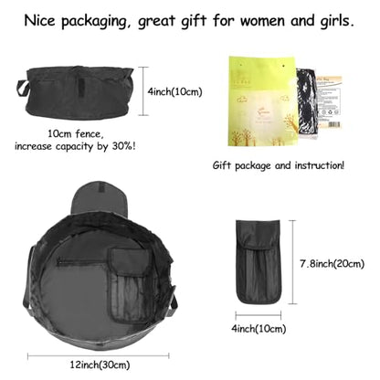 Drawstring Makeup Bag Open Lay Flat - Travel Cosmetic Organizer Bag for Women - Toiletry Bag with Brush Holder - Black, Large Capacity, Travel Essential - color: Black
