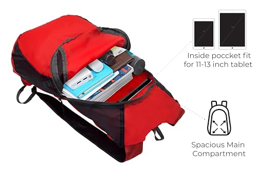 Lewis N. Clark Women's Packable Daypack, Hiking Camping Backpack, Ditty Bag, Red/Charcoal, One Size - color: Red/Charcoal
