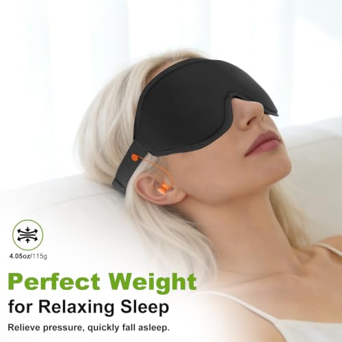 3D Contoured Sleep Mask with Earplug Keeper,Earbuds Anti-Loss,100% Pressure-Free & Total Light Blocking Eye Mask with Adjustable Strap. Ideal for Sleep Earplug User, Airplane Travel, Meditation Black - color: Black