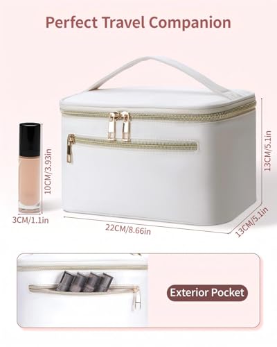 Wandering Nature Makeup Bag, Women Travel Make Up Vanity Case with Handle - color: Divider White, size: Medium