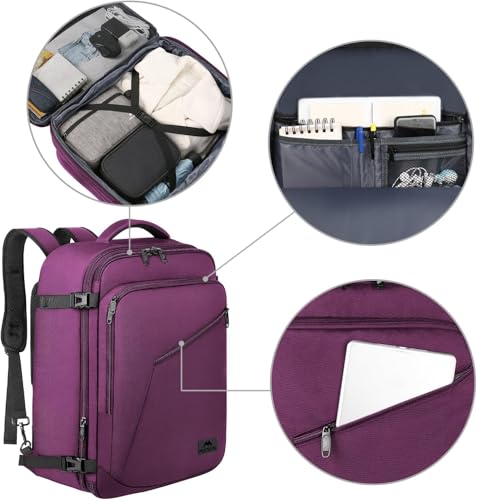 MATEIN Large Purple Travel Backpack, Expandable Airplane Backpack for Women - color: Purple, size: XX-Large