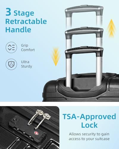 LARVENDER Luggage Sets 6 Piece Expandable Suitcases Set, Glossy Black - color: Glossy Black 6PCS, size: Family Set