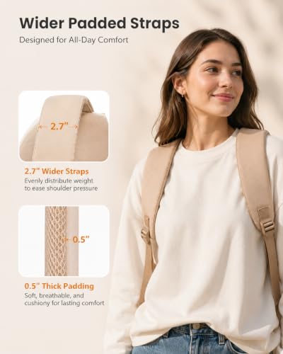 LOVEVOOK Laptop Backpack for Women & Teens, College Bag/40oz Cup Buckle - color: Khaki/Cream, size: 17.3inch