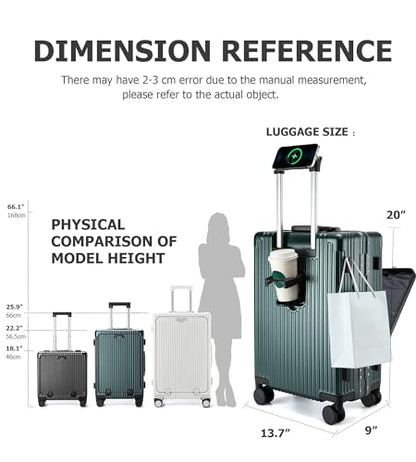 feilario PC Hardside Carry On Luggage, Aluminum Frame, TSA Lock, Cup Holder - color: A-Forest Green