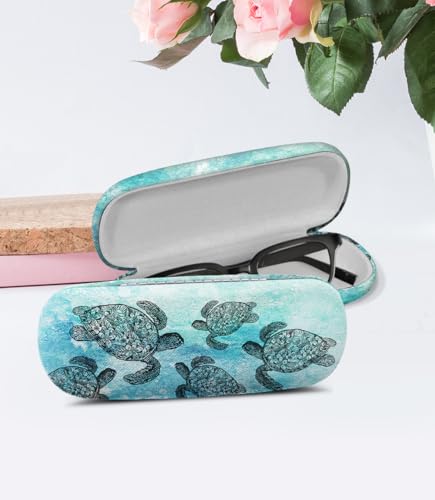 WIRESTER Hard Shell Eyeglasses Case, Clamshell Sunglasses Holder Protective Cover with Microfiber Cloth - color: Ocean Sea Turtles