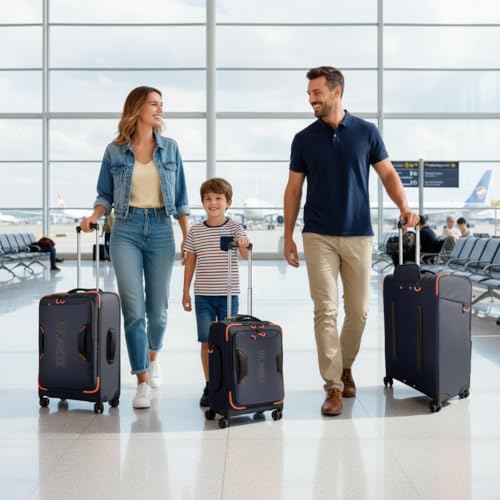 3-Piece Softside Upright Luggage Set,Waterproof Fabric - color: Blue, size: 3-Piece Set (22"/26"/30'')