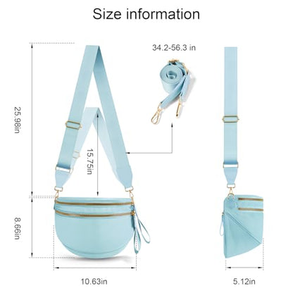 Checkered Crossbody Bags for Women, Large Nylon Bum Bags - color: Ice Blue