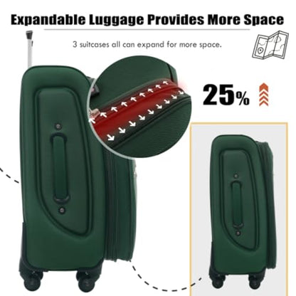 Softside Luggage Set Softshell Lightweight 3 Piece Spinner Suitcase 22" 26" 30" (Orange) - color: Orange