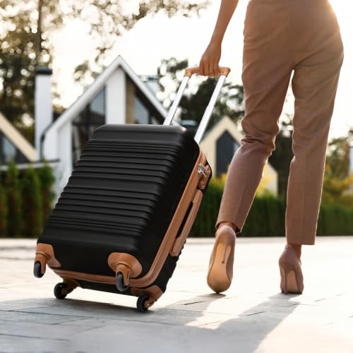 Coolife Luggage 3 Piece Set, Carry-On Hardside Suitcase, Travel Backpack - color: Black, size: 3 piece set (BP/TB/20)