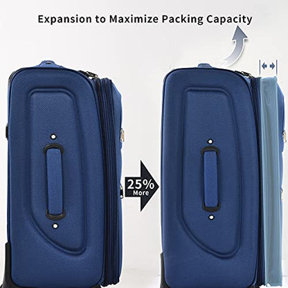 Merax Suitcase Set Softside 3-Piece Expandable Luggage with Travel Bag - color: Navy Blue(22/26/30/Bags)