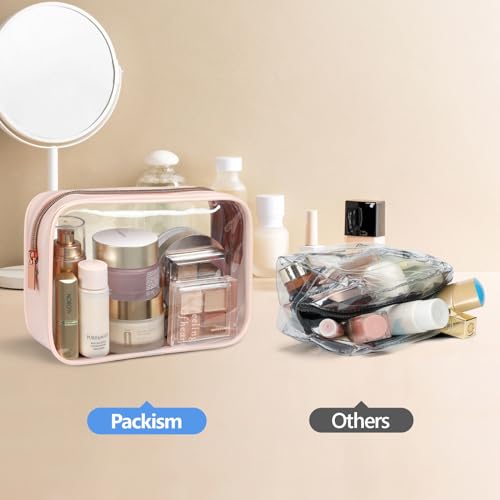 F-color TSA Approved Toiletry Bag - Clear Makeup Bag, 3 Pack, Nude Pink - color: Nude Pink, size: TSA Carry-on Series (3 Medium)