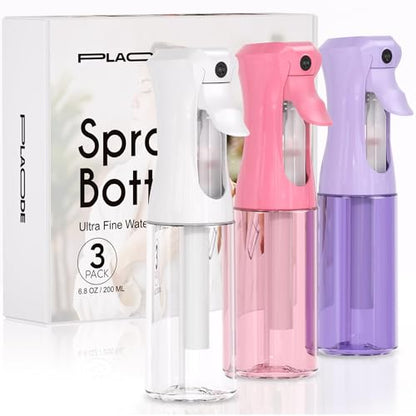 3 Pack Continuous Spray Bottle for Hair, 6.8 OZ Ultra Fine Mister Sprayer - color: Pink Purple White, size: (3-Pack)-6.8 Oz