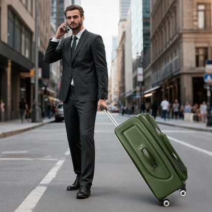 28" Checked Luggage,Softside Luggage w/4 Spinner Wheels - color: Green-Grey, size: Checked-Large 28-Inch