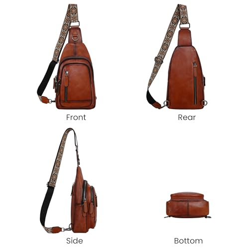 HESHE Leather Sling Bag for Women RFID Crossbody Purse Fanny Pack Chest Bag - color: Brown