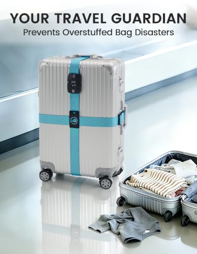 Travelkin Luggage Straps TSA Approved, Suitcase Straps with TSA Lock - color: Lock grain-Blue