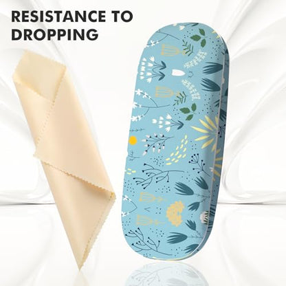 Glasses Case Hard Shell,Portable Protective Eyeglasses Case, Eyeglass Holder Box with Cleaning Cloth,for Women Men - color: Blue Flower