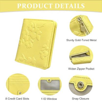 Small RFID Womens Wallet Travel Bifold Compact Slim thin Credit Card Holder - color: Yellow
