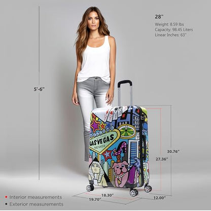 InUSA Las Vegas Print 28-Inch Large Hardside Spinner Luggage Lightweight - color: Cities, size: 28 Inch