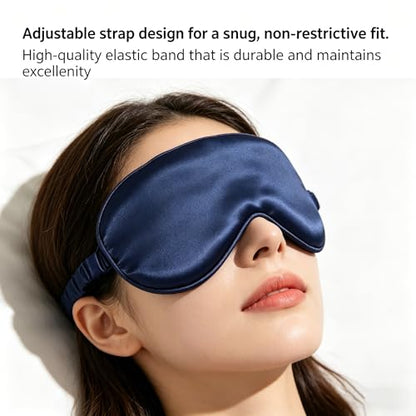 Silk Sleep Mask Dark Blue Adjustable Elastic Band Blackout for Traveling Multicolor Options Comfortable Breathable (Navy Blue) Single Pack - color: Navy