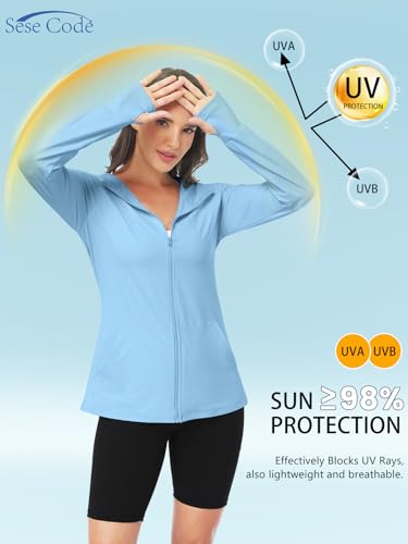 SeSe Code UPF 50+ Hoodie With Eye Mask Womens Zip Up Travel Jackets - color: Blue, size: XX-Large