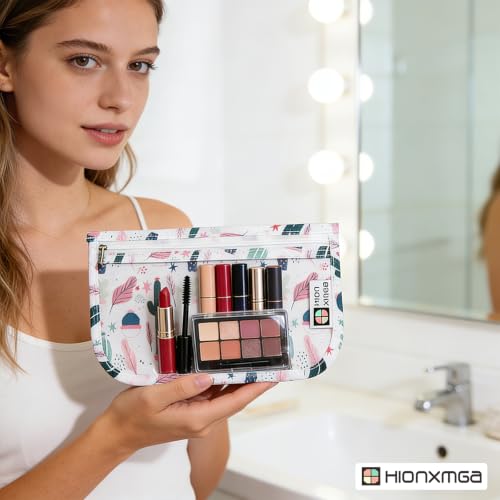 HIONXMGA Set of 3 Clear Travel Toiletry Bag, TSA Approved, Quart Size S/M/L - color: Hearts, Mixed Sizes