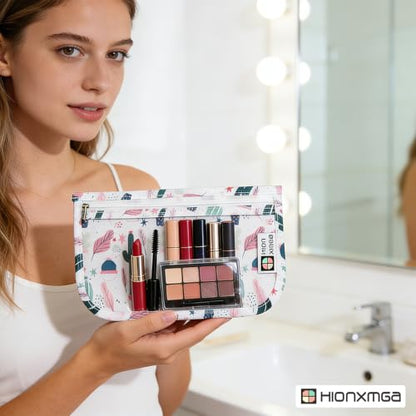 HIONXMGA Set of 3 Clear Travel Toiletry Bag, TSA Approved, Quart Size S/M/L - color: Hearts, Mixed Sizes