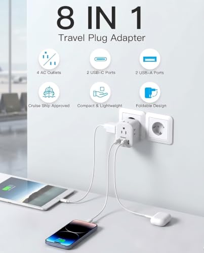 European Travel Plug Adapter, Foldable Type C Adapter for US to Most Europe - style: Type C - Most of Europe(Foldable)
