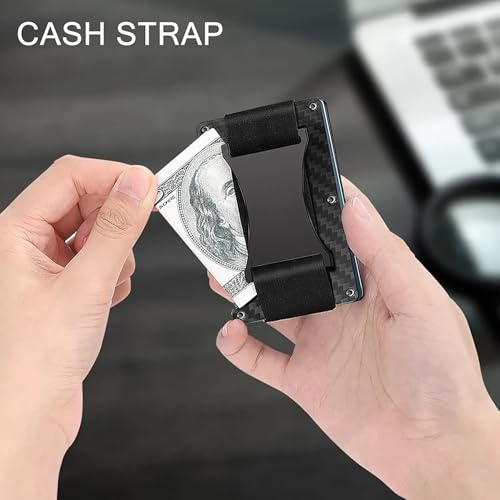 Minimalist Metal Carbon Fiber RFID Blocking Wallet with Cash Strap