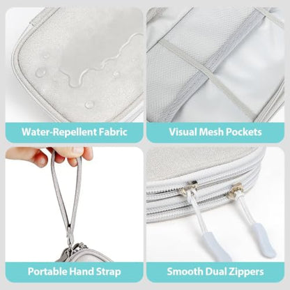 Travel Electronics Organizer, Double Layer Cable Bag, Light Gray - color: Light Gray, size: Medium
