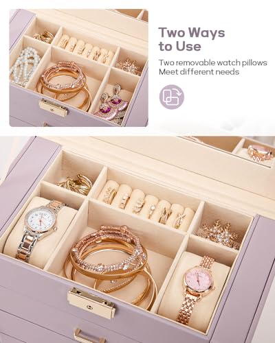 Homde Large Jewelry Box for Women: 5-Layer Organizer with Lock for Dresser - color: Grey Purple + Gold
