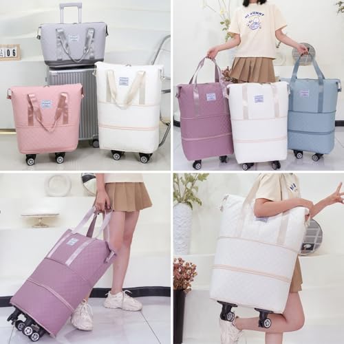 Rolling Duffle Bag with Wheels, Detachable Spinner Wheels, Wet Pocket, Beige - color: Beige