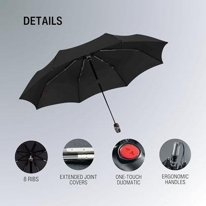 Knirps T.200 Duomatic Compact Rain Umbrella in Check Hunter– Wind Tunnel Tested to 93 mph, Aluminum Steel Fiberglass Frame, 38in Canopy, OEKO-TEX, High-Performance Automatic Travel Umbrellas - color: Check Hunter