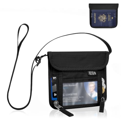 Travel Neck Wallet, RFID Blocking Hidden Passport Holder, Black - color: XS-Black