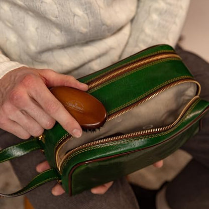 Time Resistance Leather Cosmetic Bag - Italian Toiletry Dopp Kit (Green) - color: Green