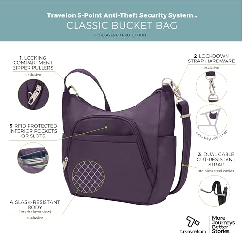 Travelon Anti-theft Classic Crossbody Bucket Bag - color: Purple