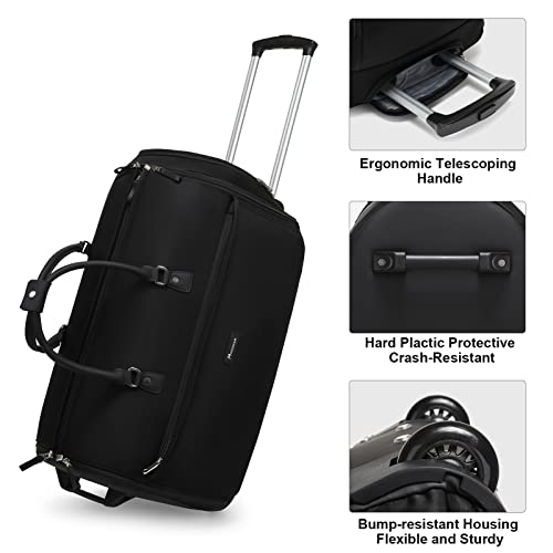 Modoker 3-in-1 Rolling Garment Duffle Bag with Wheels, 25in Black - color: 25in-Black