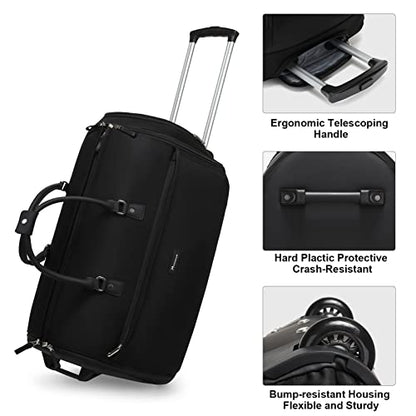 Modoker 3-in-1 Rolling Garment Duffle Bag with Wheels, 22in Black - color: 22in-Black