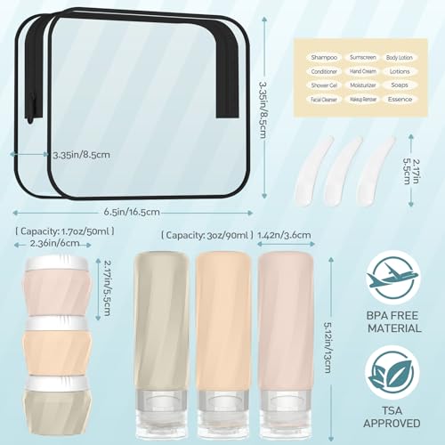 6Pcs Travel Bottles for Toiletries, Silicone Travel Size Containers Set - color: CREAM
