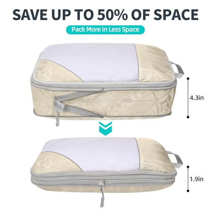 6 Set Compression Packing Cubes for Travel - Compressible, Lightweight, and Space-Saving Packing Cubes, Travel Accessories Luggage Suitcase Backpack for Men Women (Beige) - color: Beige