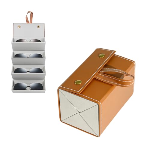 Travel Sunglasses Organizer 4 Slot, Travel Glasses Case Multiple Pairs, PU Leather Sunglasses Holder for Men Women - color: 4 Slot Brown