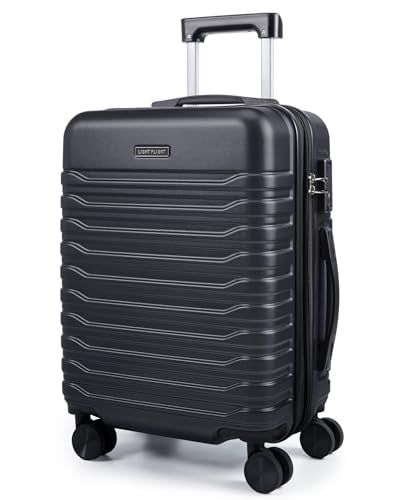 LIGHT FLIGHT Expandable 20" Carry On Luggage 22x14x9, TSA Lock, Black - color: Black
