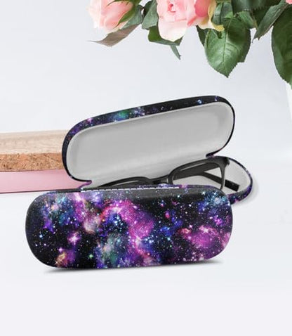 WIRESTER Hard Shell Eyeglasses Case, Clamshell Sunglasses Holder Protective Cover with Microfiber Cloth - color: Purple Nebula Galaxy