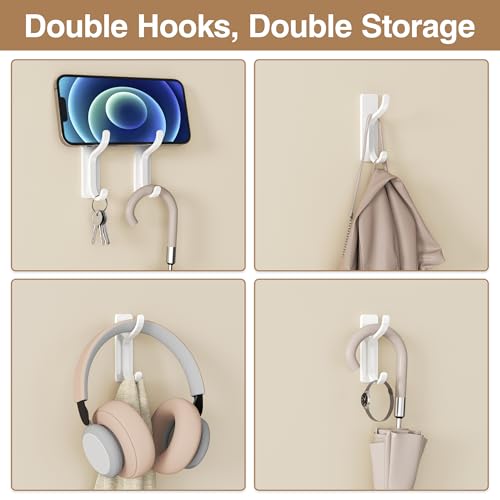 Adhesive Wall Hooks for Towel/Coat,13Lb Strong Stick-On Hooks, White 4 Pack - color: White, size: 4 Pack