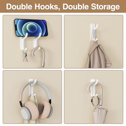 Adhesive Wall Hooks for Towel/Coat,13Lb Strong Stick-On Hooks, White 4 Pack - color: White, size: 4 Pack