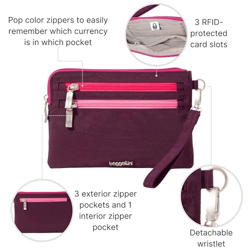 Baggallini Women's Rfid Currency Organizer Wristlet - color: Mulberry