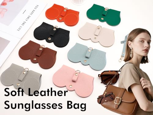 FEISEDY 2Pack Soft Leather Sunglass Bag, Portable Holder Eyeglasses Case - color: Blue+green